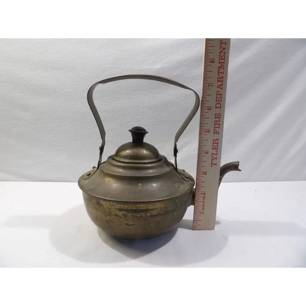 Vintage brass teapot, metal tea kettle, Made in India